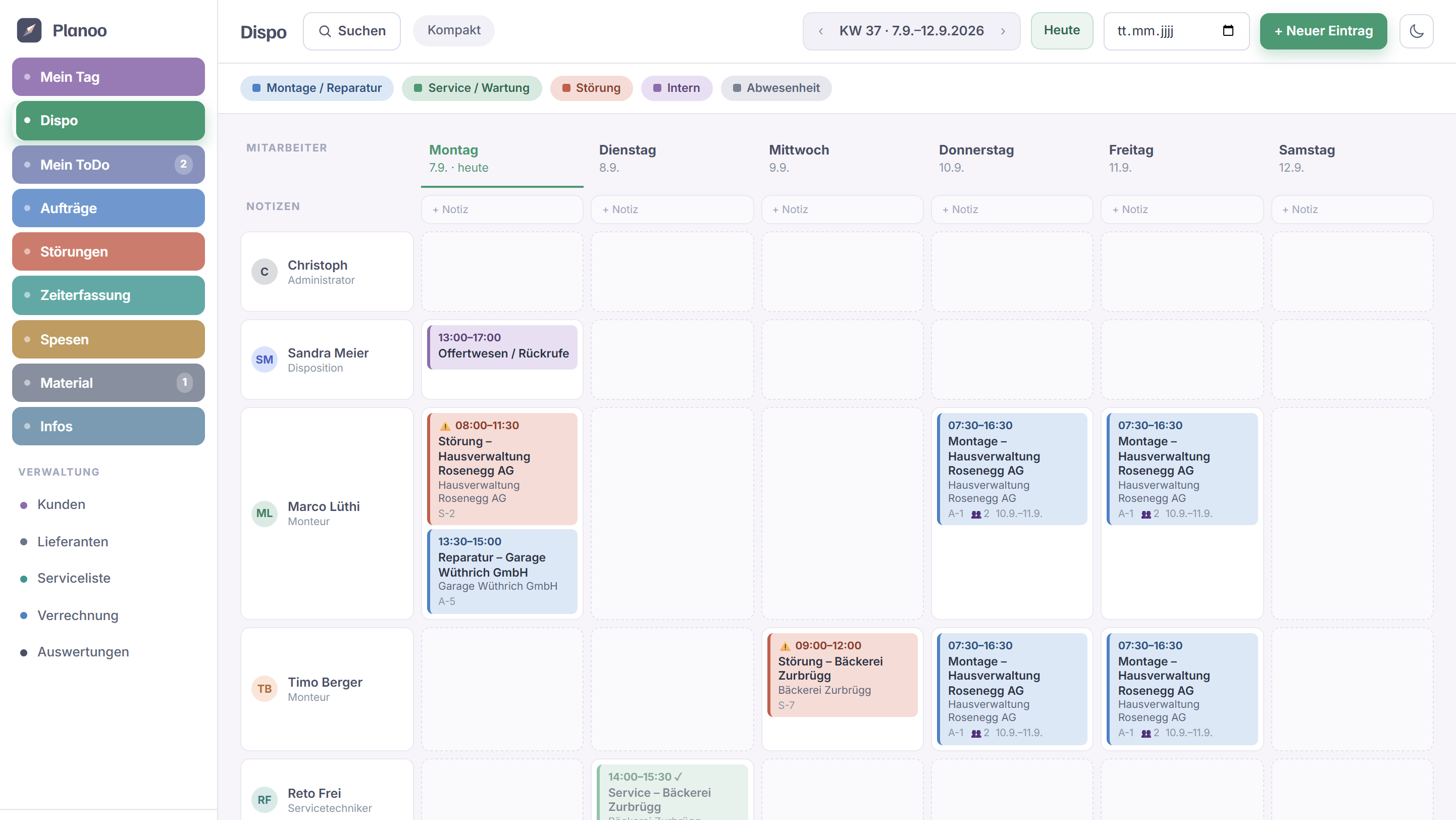 Planoo Dispo – Wochenplan